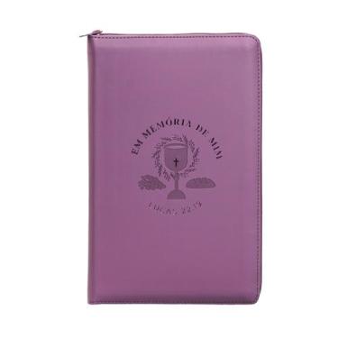Imagem de Livro - Bíblia NVI com zíper: Em memória de mim, Capa luxo roxo com to