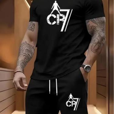 Imagem de Kit Camisa e Short Camiseta e Tactel Masculino CR7 Futebol Estiloso Mo