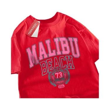 Imagem de Camiseta Unissex Oversize De Algodão Com Gola Redonda, Estampa Simples