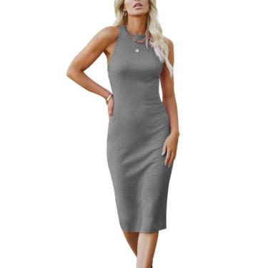 Imagem de Vestido PRETTYGARDEN Bodycon Midi Sem Mangas Cinza XL