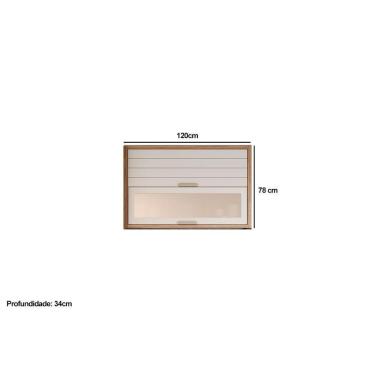 Imagem de Módulo Cozinha Eloise Armário Com 2 Portas Basculante Com Vidro Reflecta 120cm Freijó Titanium