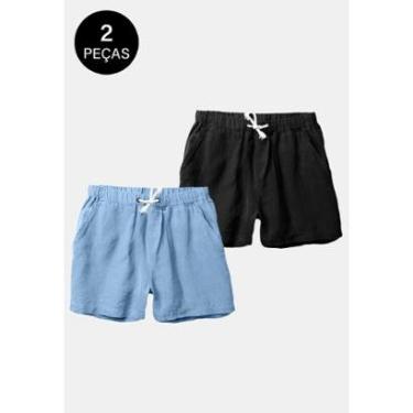 Imagem de Kit 2 Shorts Linho Bermudas Masculino Praia Premium Preto e Azul-Masculino