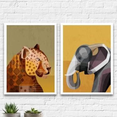 Imagem de Kit 2 Quadros Animais Geométricos 45x34cm - Moldura Branca - Quadros O