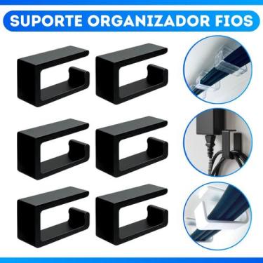 Imagem de Kit 6 Suportes Organizador De Cabos Ganchos para Esconder Fios embaixo