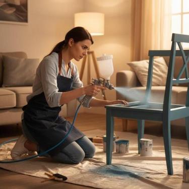 Imagem de Pistola de Pintura Alta Pressão 600ml com Bico Ajustável e Revestiment