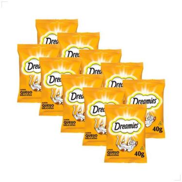 Imagem de Kit 10 Petisco Dreamies para Gatos Adultos 40 g Sabor:Queijo, Queijo