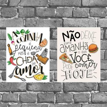 Imagem de Kit 2 Placas Decorativas Frase Cozinha 18X27Cm