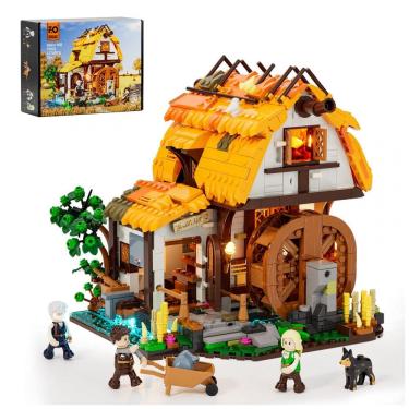 Imagem de Conjunto de Blocos de Montar FUNWHOLE Moinho d`Água Medieval LED, 1278 Peças, Roda Giratória Mecânica, 7 LEDs, Modelo F9061-MT