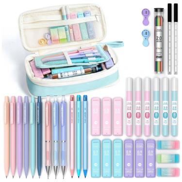 Imagem de Conjunto 36 peças Four Candies azul com estojo e lapiseiras 0,5 mm, 0,7 mm, 0,9 mm e 2,0 mm para escrita e desenho