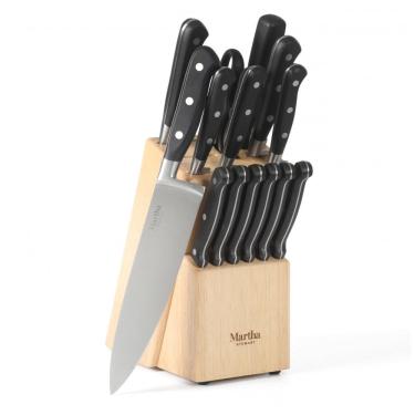 Imagem de Conjunto de Facas de Cozinha Martha Stewart Carverton 15 Peças Preto com Cabo ABS e Bloco em Madeira