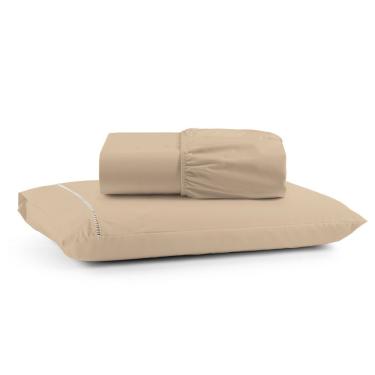 Imagem de Jogo De Lençol Solteiro Premium Soft 600 Fios Micropercal Avelã Ponto Palito Toque Macio 2 Peças