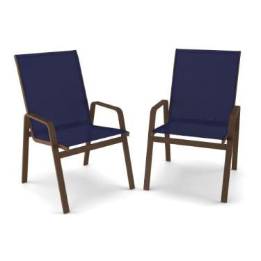 Imagem de kit 2 cadeira Riviera Piscina Praia Alumínio Marrom Tela Azul - Aluv M