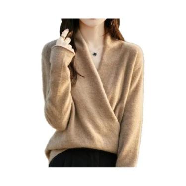 Imagem de Suéter Feminino De Lã Merino E Caxemira Grossa, Tricô De Manga Longa, 