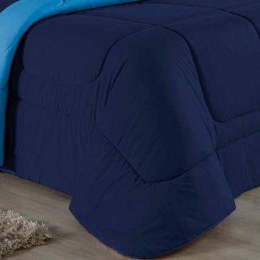 Imagem de Edredom Solteiro Nobre 1 Peça Dupla Face 1,60m X 2,40m Malha 100% Algodão - Azul-marinho / Turquesa