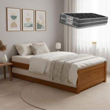 Imagem de Cama Solteiro Em Madeira Com Bicama Auxiliar E 2 Colchões D20 Estrutur