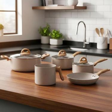 Imagem de Jogo De Panelas Indução Brinox Ceramic Life Smart Plus 5 Peças Areia B