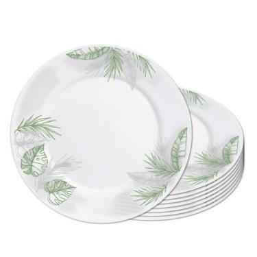 Imagem de Jogo 8 Prato Raso Opaline de Vidro Branco com Folhas Jungle Leitoso 26