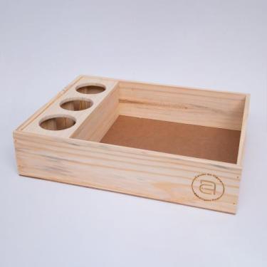 Imagem de Caixa Presente Madeira Pinus cru caixote com compartimentos para Garra