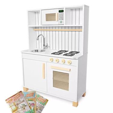 Imagem de Cozinha Infantil Retro com Pia Fogão e Microondas Kit Livro Educativo 
