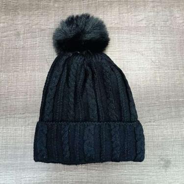 Imagem de Gorro Infantil OEM Forrado com Pelúcia em 100% Lã Acrílica 16cm X 19 e 5cm Liso com Pompom para Menino e Menina