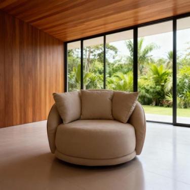 Imagem de Poltrona Ibiza Giratória Linho Bege material sintético Caramelo 122cm 