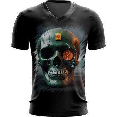 Imagem de Camiseta Gola V Caveira Militar Logo Guerra 2 - Kasubeck Store®, INF 0
