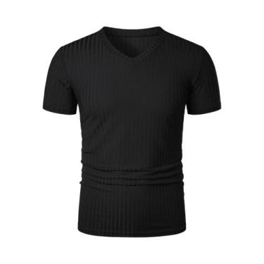 Imagem de Camiseta Masculina Slim Fit De Alta Elasticidade Com Decote Em V Para 