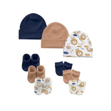 Imagem de Kit Touca, Luvas e Pantufas Enxoval Bebê Maternidade - 9 peças em Sued