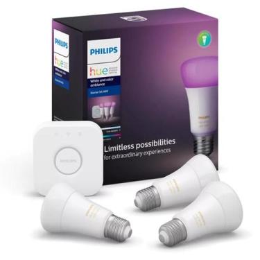 Imagem de Starter Kit 3 Lampadas Philips Hue 11w Inteligente Wifi 220v