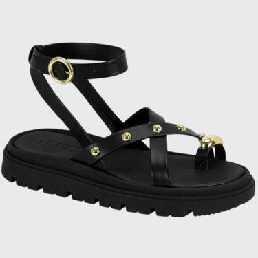 Imagem de Sandália Feminina Flatform Gladiadora Tachas Douradas Moleca 5504.113.