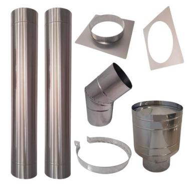 Imagem de Kit Chami Inox304 5pol Completo 2M C/Chapeu Canhão/Curva45 - INOX LAUR