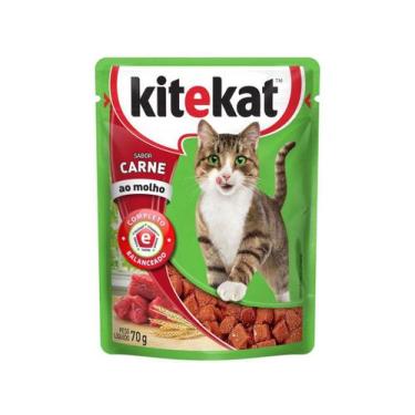 Imagem de Ração Úmida para Gato Adulto Sachê Kitekat - Carne ao Molho 70g