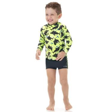 Imagem de Conjunto praia camiseta sunga proteção uv tubarões marlan, 3