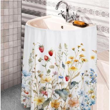 Imagem de Saia para pia em tecido Windkream 140x81 cm impermeável com flores sil