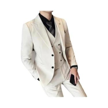 Imagem de Elegante Terno Slim Fit Rosa De 3 Peças Para Homens, Colete, Calças, B