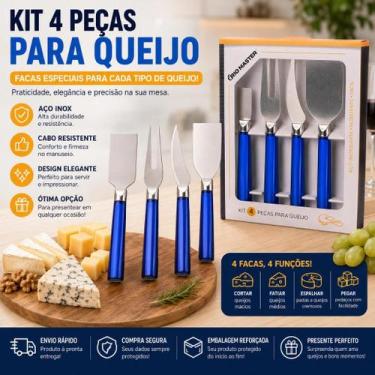 Imagem de Kit Facas para Queijo 4 Peças em Aço Inox com Cabo Azul Premium Rio Ma