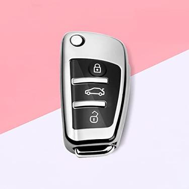 Imagem de YJADHU Porta-chaves macio TPU masculino feminino porta-chaves porta-chaves para carro, adequado para Audi C6 A7 A8 R8 A1 A3 A4 A5 Q7 A6 C5, A, Prateado