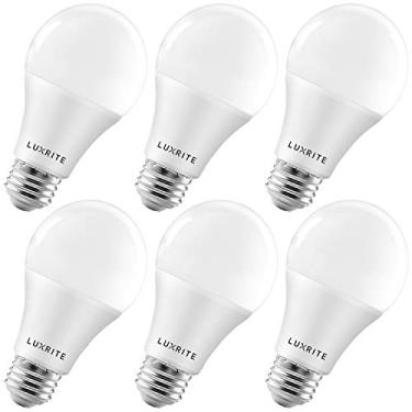 Imagem de LUXRITE Lâmpadas de LED A19, equivalente a 100 watts, reguláveis, 2700 K, branco quente, 1600 lúmens, iluminação fechada, lâmpadas LED padrão 15W, Energy Star, base média E26 - interior e exterior (pacote com 6)