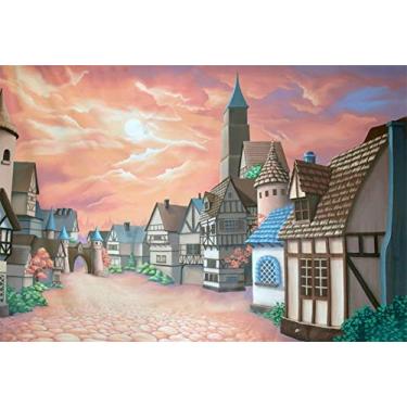 Imagem de Yeele Pano de fundo de cidade de desenho de 3 x 2,4 m para fotografia de fundo de luz de lua noturna infantil cabine de fotos fotos fotos de vinil adereços de estúdio