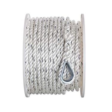 Imagem de Seachoice Corda de linha de âncora para barco, 3 fios torcidos, nylon, branco/azul, 1,27 cm x 300 m.