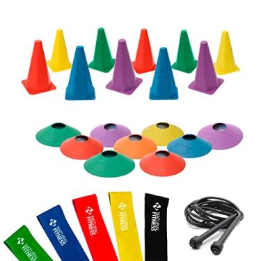 Imagem de Kit Faixa Elasticas Mini Band Agilidade Treino em Casa Para Copa do Mundo Funcional Cone Chapeu Corda