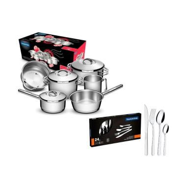 Imagem de KIT - Jogo de Panelas Solar 6pçs inox + Faqueiro inox Buzios 24pçs - Tramontina