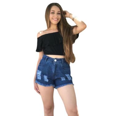 Short Jeans Feminino Cintura Alta Estilo Dia a Dia Moda