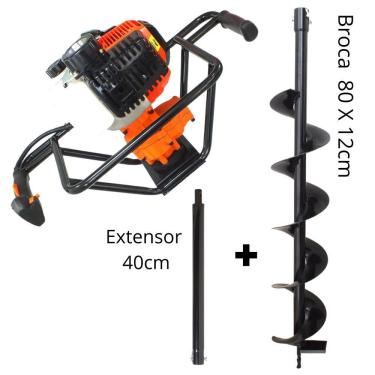 Imagem de Perfurador de Solo Para Construção Civil VPS520 Vulcan 2 Tempos á Gasolina 52cc 2,5hp Potente e de Alta Durabilidade Com Broca 80x12cm + Extensor 40cm