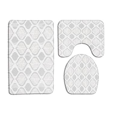 Imagem de Cor Folha Padrão Tapete de Banho Geométrico Antiderrapante 3 Peças Conjuntos de Decoração de Banheiro Tapete Tapete Tampa Higiênico Conjunto Almofada em Forma de U, 33186J6,45x75cm