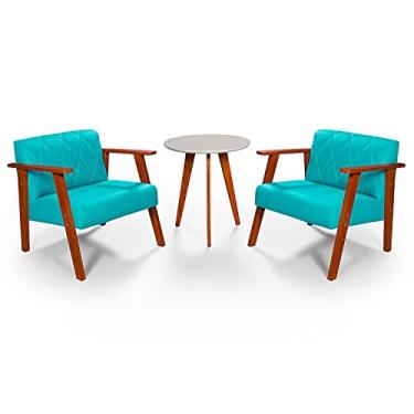 Imagem de Kit Duas Poltronas Madri Material Sintético + Mesa Lateral (Azul Turquesa)