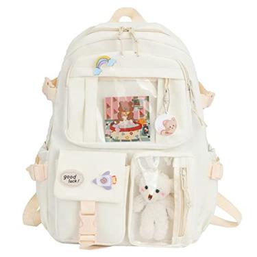 Imagem de Gefemini Mochila feminina Kawaii com urso pequeno de pel�cia, v�rios bolsos, mochila escolar de grande capacidade para meninas adolescentes