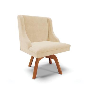 Imagem de Cadeira Suede Bege Giratória De Madeira