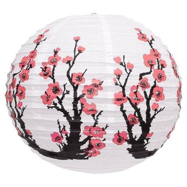 Imagem de Luminária Japonesa Papel 30 Cm Branca Sakura Vermelha - Galleria77