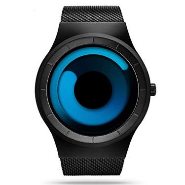 Imagem de SINOBI Relógios de negócios masculinos modernos e criativos com design original, relógio masculino de malha de aço, relógio de pulso exclusivo, Preto, azul, 43 mm, Japonês